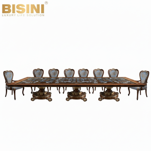 Juego de Mesa y Sillas de Comedor Rectangulares de Estilo Italiano Antiguo, Diseño de Mosaico de Conchas y Flores, Muebles para Comedor Formal - Product Image 1