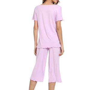 Conjuntos de Pijamas Personalizados de Color Sólido Cómodos para Mujer, Estilo Americano y Europeo, Pijamas de Bambú y Algodón - Product Image 5