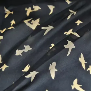 Small Birds Black Color Ground Top Quality Factory Direct Hot Sale Wholesale Silk Chiffon Fabric for Women Spring Shirt