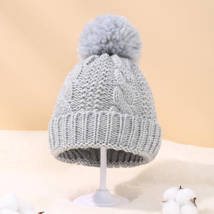YD475 nouveau Style Kits automne <span class=keywords><strong>tricot</strong></span> filles casquettes torsadées <span class=keywords><strong>tricot</strong></span>é laine chaude Pom chapeau bébé couleur unie mignon chapeaux d'hiver - Product Image 6