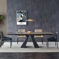 ATUNUS Table à Dîner de Luxe Rectangulaire en Marbre, Pliante et Extensible, pour 8 Personnes, en Pierre d'Ardoise, Style Italien
