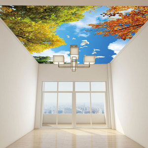 Papel pintado de foto personalizado techo 3D cielo azul nubes blancas ramas de flores palomas blancas decoración de pintura de pared grande - Product Image 5