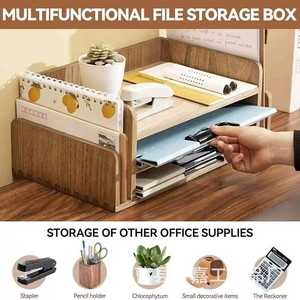 Wooden Desktop <b>File</b> Organizer 2 Tier <b>Storage</b> Rack For Books And Magazines Office Desk Organizer With Monitor Lift - Product Image 4