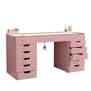 Oem Grand ensemble de coiffeuse de maquillage moderne à 13 tiroirs en bois rose, verre à lumière <span class=keywords><strong>LED</strong></span>, coiffeuse avec chargement <span class=keywords><strong>sans</strong></span> <span class=keywords><strong>fil</strong></span> Bluetooth - Product Image 6
