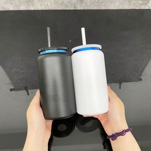 <b>Metal</b> Double Wall Insulated 16oz Tumbler Cups Laser Engraving Blue Plated Underneath Powder Coated Stainless Steel Beer Can - Product Image 3