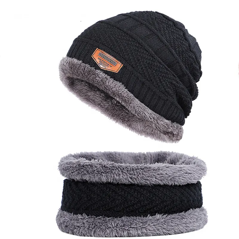 หมวกสกีผ้าฝ้ายเนื้อนุ่มสำหรับชายและหญิง,หมวกบีนนี่สำหรับใส่ให้ความอบอุ่นในหน้าหนาวชุดผ้าพันคอถักราคาโปรโมชั่น