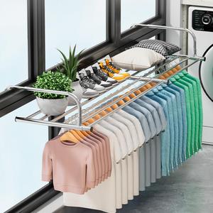 Cintre pliable multifonctionnel, radiateur rétractable et sèche-chaussures pour balcon, fenêtre et linge. - Product Image 2