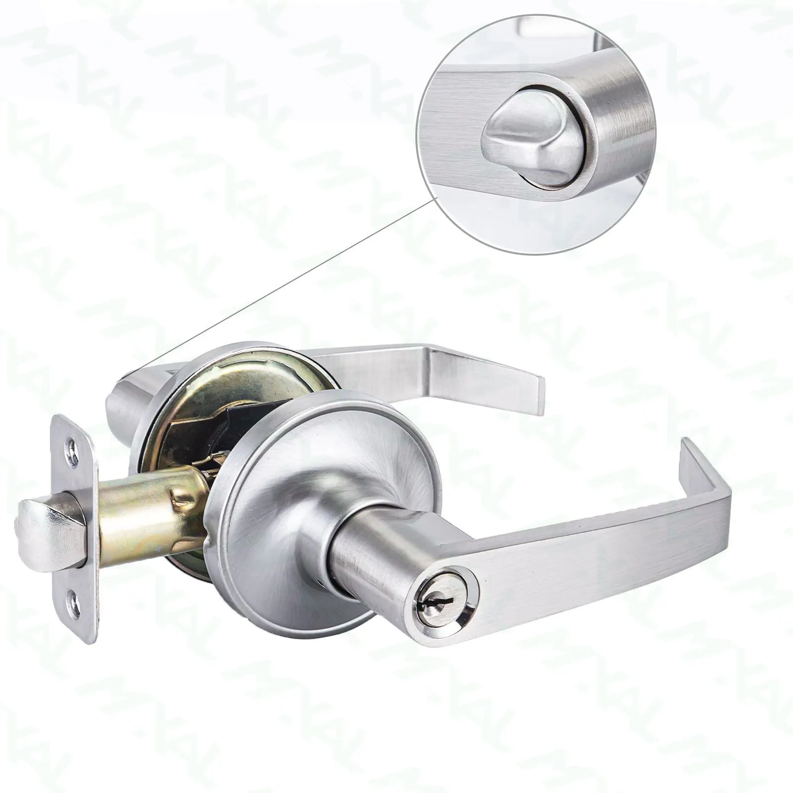 Hộ gia đình thiết kế mới hiện đại Vòng Bìa Hợp kim kẽm lối vào chức năng satin Nickel hình ống khóa cửa khóa với Brass phím