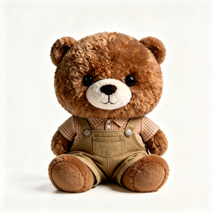Adorable Oso de Peluche Marrón <span class=keywords><strong>Oscuro</strong></span> con Camisa Caqui y Pantalones Tipo Overol, Oso de Peluche Suave Estilo Vintage - Product Image 1