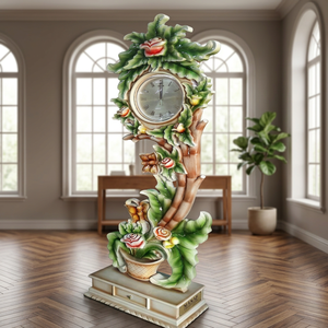 Horloge de sol en teck artisanal au design moderne, mouvement à quartz et rétroéclairage pour la décoration intérieure du salon - Product Image 5