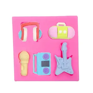 Square 5pcs 3D fine texture funny radio headphones electric guitar player microphone DIY silicone mold