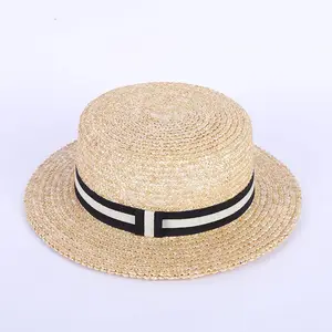 New Fashion New Fashion Outdoor Protection Sun Sombrero Wide Brim Floppy Striped Ribbon Flat Top Hard Brim Boater Hat