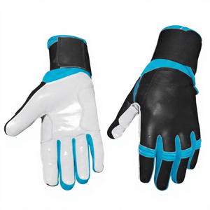 Guantes de Bateo de Béisbol Profesionales de Cuero SAAR INDUSTRIES, Negro/Blanco/Azul, Ambidiestros, Cierre de Gancho y Bucle, Soporte para Muñeca - Product Image 1
