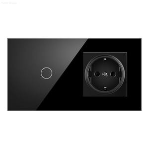 Interrupteur tactile mural double pour usage domestique avec panneau en verre trempé étanche et prise de courant, avec ports Type-C et USB - Product Image 1