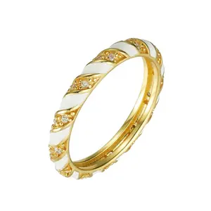 Gemnel minimal style best price stacking jewelry ring white enamel twinkling diamonds twist rope band women ring