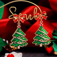 Boucles d'oreilles tendance en alliage, style lustre, avec breloque ruban personnalisée, pendentif sapin de Noël, bijoux de fête pour femme, vente en gros OEM