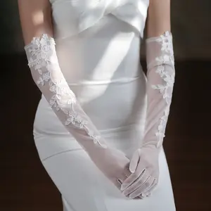 Lange Hochzeits handschuhe Elegante weiße Spitze Hochzeits kleid Dinner Party Mesh Gloves Wholesale