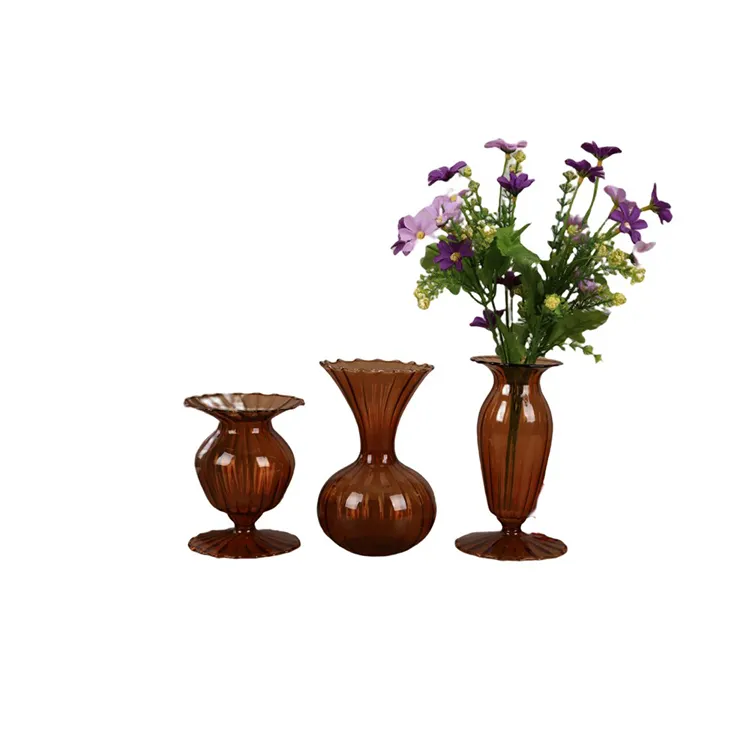 Custom Vintage Simple 10cm Brown Glass Vase Flower For Home Decor