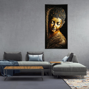 Golden Glitter <strong>Buddha</strong> <strong>Canvas</strong> Wall Art Zen <strong>Buddha</strong> Head <strong>Painting</strong> with Sparkle Effect for Meditation Room - Product Image 2