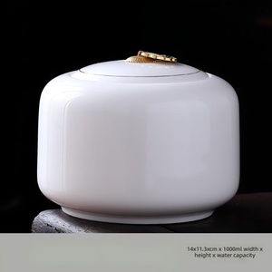 Urna Cerâmica Ecológica de Estilo Moderno para Cinzas de Cremação e Pequenos Animais, Cor Branco Jade Gordura de Carneiro - Product Image 2