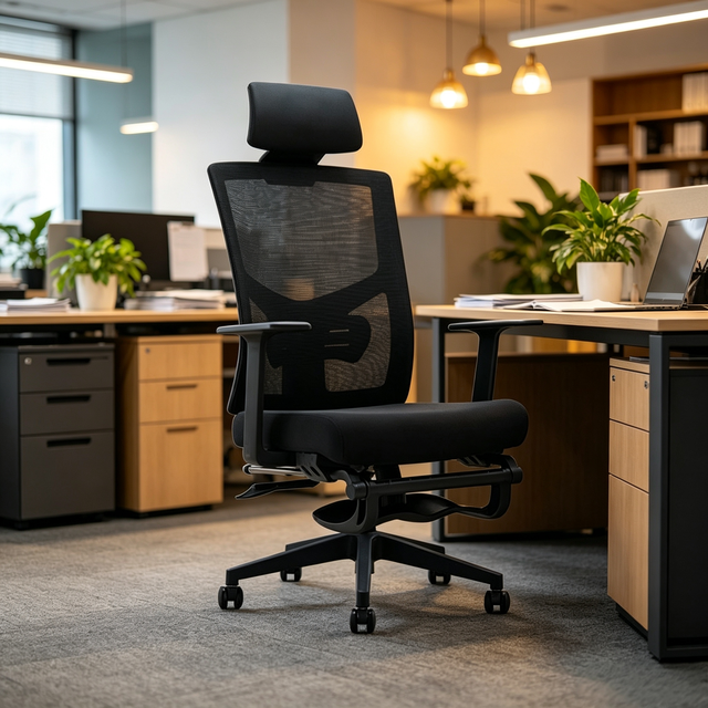 Breathable Fabric Ergonomic Office Chair Adjustable Lumbar Support Tilt Lock Swivel & Footrest Office Chair