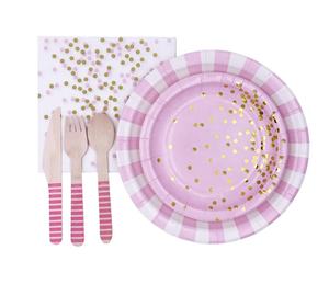 Blue <strong>Pink</strong> <strong>Gold</strong> Dot Stripe <strong>Birthday</strong> Party Supplies Decoration Paper Plates Straws Baby Shower Dessert Cups <strong>Disposable</strong> <strong>Tableware</strong> - Product Image 1