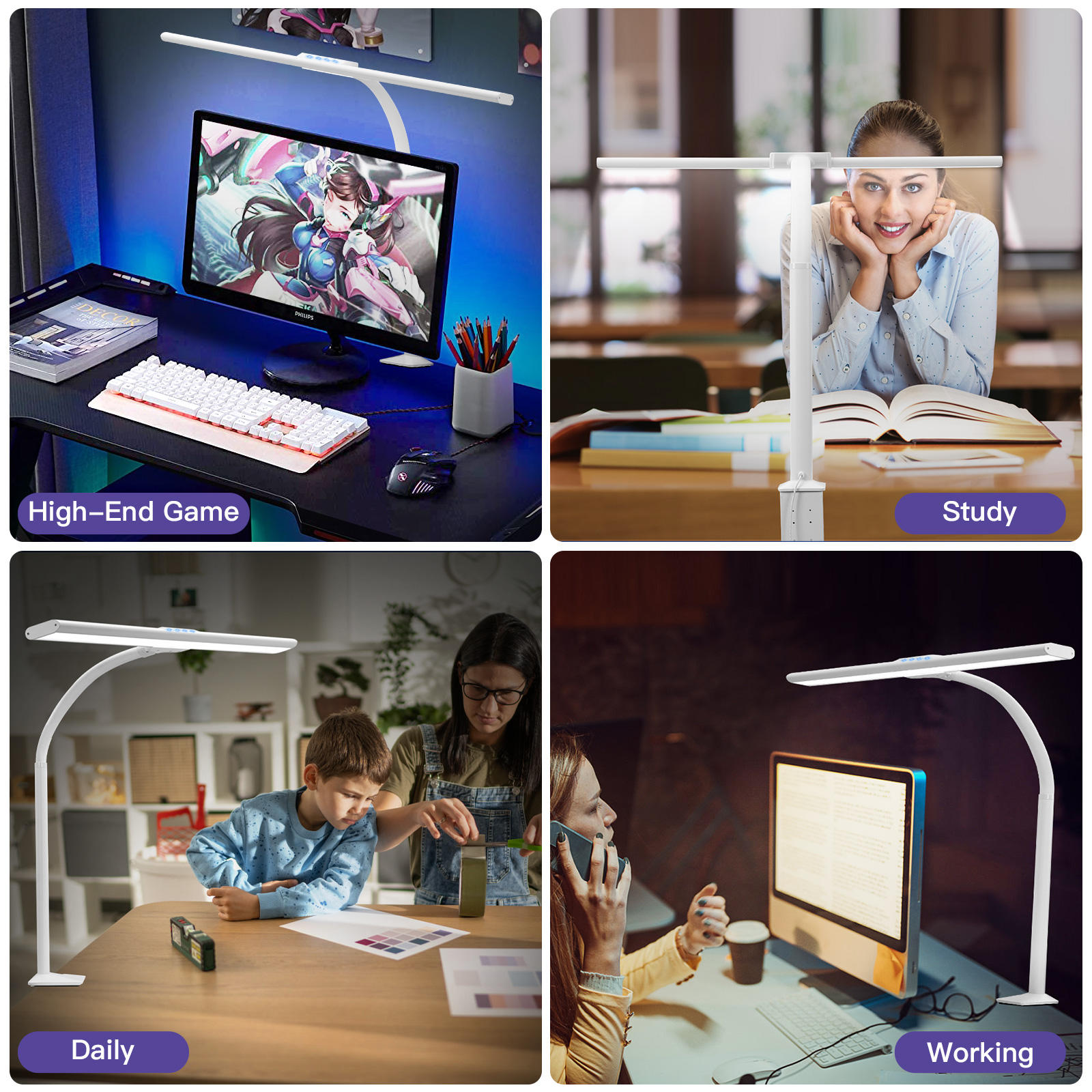 40W Architect Gooseneck LED Desk Lamp Wide Office Light Large Bright  2400lm Dimming for Workbench Studio Monitor Computer