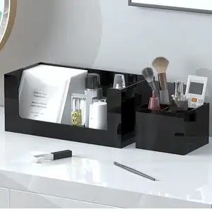 New Arrival Modern Black Acrylic Cosmetic Storage Box Acrylic High Capacity Facial Mask Shelf