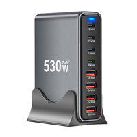 Station de charge de bloc de chargeur USB C-Hub de charge USB multiple rapide 530W GaN 8 ports, adaptateur de chargeur pour ordinateur portable PD 140W amélioré