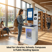 Kioscos de Autopago para Bibliotecas HAUMR, Kiosco de Autoservicio para Bibliotecas, Equipo para Devolver y Prestar Libros, Lector de Tarjetas HF de Pie, Disponible las 24 Horas