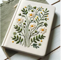 Journal couverture en lin personnalisé avec tissu brodé floral Carnet de notes à couverture rigide Agenda imprimé personnalisé Planificateur brodé