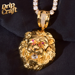 Ciondolo a Forma di Testa di Leone <span class=keywords><strong>in</strong></span> Stile Hip-hop Punk con Grande Zircone nella <span class=keywords><strong>Bocca</strong></span>, Set di Gioielli di Alta Qualità <span class=keywords><strong>in</strong></span> Rame Puro - Product Image 6