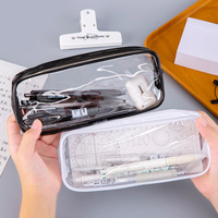 Grande trousse à crayons transparente en PVC pour filles, sac de papeterie pour étudiants avec un espace de rangement incroyablement important
