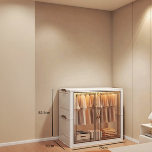 自立型 ホワイト ウォークインクローゼットシステム スタンドアローン収納キャビネット ハンガーロッドと木製引き出し付き ポータブルワードローブ - Product Image 6