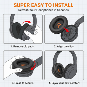 Coussinets d'oreille de remplacement en maille pour écouteurs QCY H3/ H3 Lite, <span class=keywords><strong>TOZO</strong></span> HT2 (noir), housse pour écouteurs - Product Image 2
