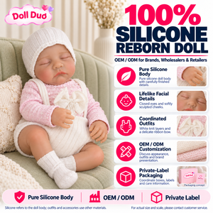 Muñeca Reborn de Silicona de Cuerpo Completo de 18 Pulgadas, Personalizada, con Traje de Punto Blanco y Lazo Rosa, Educativa - Product Image 1