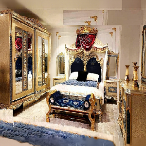 Suite de chambre à coucher de luxe style couronne, mobilier de chambre à coucher de luxe de style européen avec tête de lit couronnée, fabricant Royaume-Uni - Product Image 1