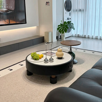 Ensemble de table basse ronde moderne et table d'appoint en placage de noyer avec plateau en pierre blanche, tiroir de rangement, meubles de luxe pour salon et hôtel