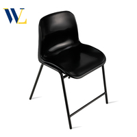 Chaise de salle de formation en plastique dur durable empilable pour l'école Charis noire au design moderne pour la maison, le bureau et la salle de classe.