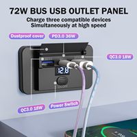 Tomacorriente USB de 12V, 72W PD, 36W QC, 18W, Montaje Superficial, Interruptor, Voltímetro, para RV y Embarcaciones
