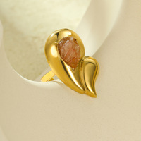 Bague Classique Rétro Exagérée à Double Couche en Pierre Naturelle, Anneaux de Mariage ou Accessoires en Acier Inoxydable pour Fête ou Cadeau