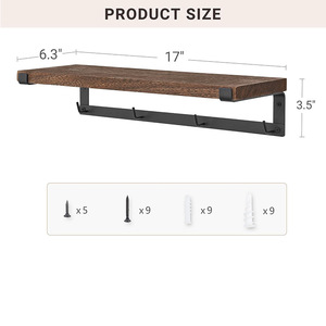 Support mural en bois pour tasses avec crochets, étagère flottante, porte-tasses pour bar à café - Product Image 3