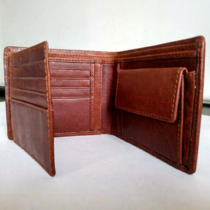 2026 New Wholesale <b>Men's</b> Full Grain Leather Material Short <b>Wallet</b> Multi-Card Holder Fold Closure Minimalist Design Brown Colored - Product Image 1