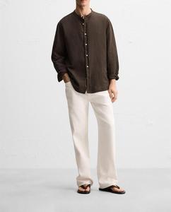 Chemise décontractée en lin pour homme, vente en gros, impression personnalisée ODM, printemps, pur coton, anti-boulochage, respirante - Product Image 6