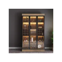 Modern Minimalist ahşap şarap dolabı oturma odası cam şarap dolabı ile ışık