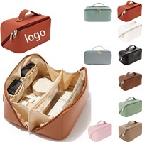 Trousse de Toilette et Maquillage Professionnelle Ronde en Cuir PU, Imprimée Personnalisée, Marque Privée, Cosmétiques Rouge Violet