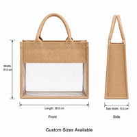 Sacs fourre-tout en toile de jute et coton, personnalisés avec logo, écologiques, portables, pour cadeaux de mariage, avec poignées en corde, transparents, vente en gros