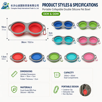 Bol pliable en silicone 2 en 1 pour animaux de compagnie, bol portable à double compartiment anti-déversement, accessoires de voyage pour chats et chiens, fournitures pour animaux de compagnie