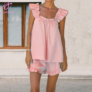 Completo Due Pezzi Loveda in Cotone e <span class=keywords><strong>Lino</strong></span> con Canotta e Pantaloncini con Orlo Arricciato <span class=keywords><strong>Abbigliamento</strong></span> Casual da <span class=keywords><strong>Donna</strong></span> - Product Image 6