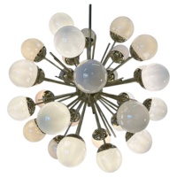 Superbe lustre spoutnik en verre de Murano et laiton moderne du milieu du siècle avec 30 sphères en verre irisé pour salon chambre à coucher